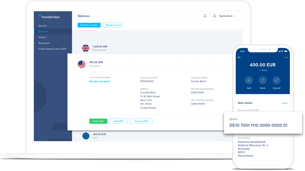 TransferWise - borderless account účet