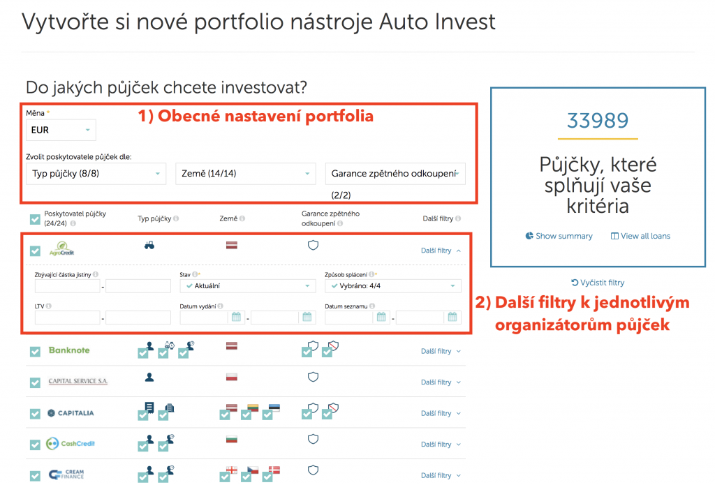 Nastavení portfolia v auto investu