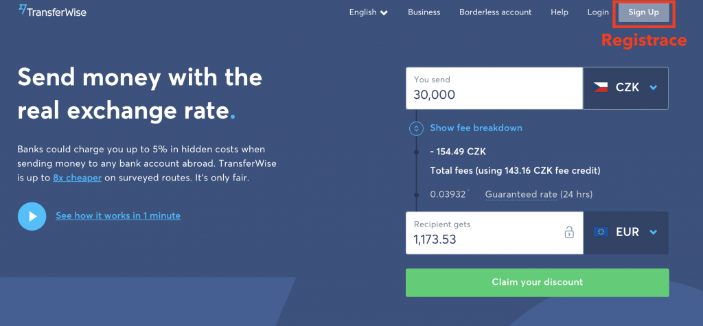 TransferWise návod - úvod registrace