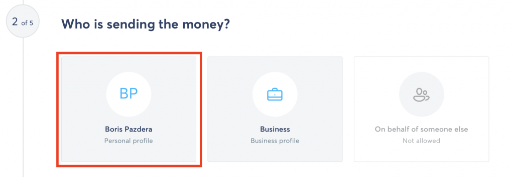 Transferwise - vybrání svého účtu