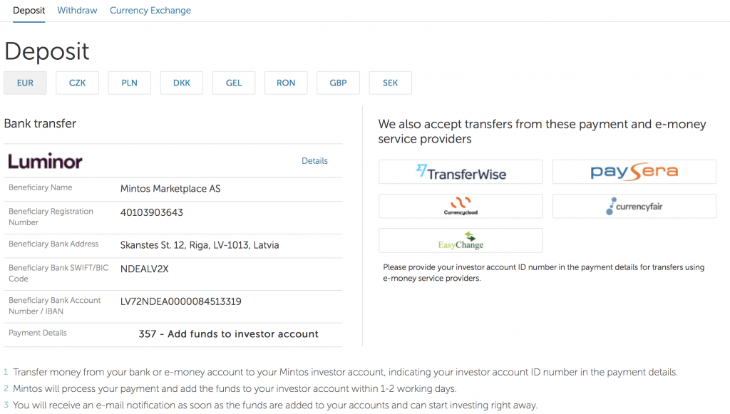 Poslání peněz na Mintos skrz Transferwise